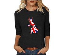 SYDUZAX Union Jack T Shirt Women UK, Three-Quarter Sleeve Ladies Union Jack Tops Crewneck Blouse Loose Fit UK Union Jack Flags Printed Graphic Tee Summer Festive Tops Tunic Shirt Size 8-16