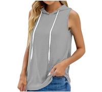 SYDUZAX Vest Tops Women UK Oversized Sleeveless Hoodies Solid Hooded Sweatshirts Loose Fit Pullover Sports Gym Vests Tank Tops Womens Blouse Shirts Plus Size Summer Casual Running Fitness Sportswear