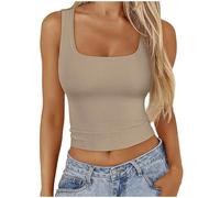 SYDUZAX Women Crop Tank Tops Ribbed Slim Fit Square Neck Vest Tops Sleeveless Tops Basic Solid Wide Strap Camis Tops Plain Tee Shirts Bodycon Camisole Ladies Casual Spring Summer Tops