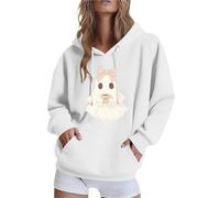 SYDUZAX Women Halloween Hoodies Pumpkin Ghost Long Sleeve Tops Pocket Hooded Sweatshirts Halloween Custumes Casual Loose Fit Round Neck Hoodie Oversized Hooded Pullovers Fleece Winter Jumper