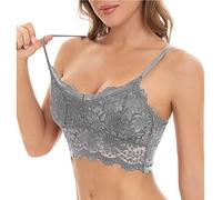 SYDUZAX Women Lace Bralette Sexy Camisole Bras V Neck Padded Bralette Beauty Back Longline Bra Comfort Sleeping Bra Wireless Crop Vest Top Floral Underwear Corset with Straps for Ladies Girls Gray