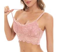 SYDUZAX Women Lace Bralette Sexy Camisole Bras V Neck Padded Bralette Beauty Back Longline Bra Comfort Sleeping Bra Wireless Crop Vest Top Floral Underwear Corset with Straps for Ladies Girls Pink
