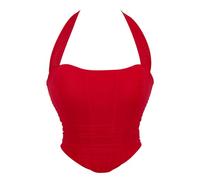 SYDUZAX Women's Basque Halter Neck Tube Tops Steampunk Gothic Boned Waist Cincher Corset Lace up Bustier Bodyshaper Top Sleeveless Tank Tops Underbust Shaper Clubwear Sexy Cropped Tops