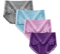 SYDUZAX Women's High Waist Control Knickers 4 Pieces Cotton Briefs Maxi Floral Print Brief Underwear Basic Knickers Breathable Stretch Full Back Coverage Panties Plus Size Multipack Light Blue