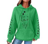 SYDUZAX Womens Hooded Sweatshirt Pullover Cat Hoodies with Front Pocket Ladies Sweatshirts Tops Waffle Knitted Jumper Loose Casual Long Sleeve Tops Without Zip Hoodie Hooded Blouse Shirts