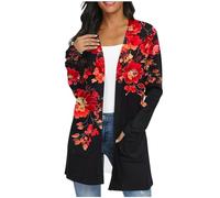 SYDUZAX Women's Long Cardigans Lightweight Casual Longline Coats Loose Autumn Spring Open Front Tops Pockets Long Sleeve Jacket Elegant Long Length Outerwear No Button Printed Cover Ups S-XXL