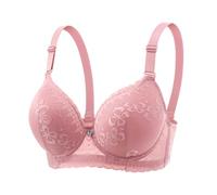 SYDUZAX Women's Push Up Bra Floral Lace Underwired Bra with Adjustable Straps Sexy Deep V Lift Up Bra Padded Plunge Comfort Everyday Bra Gathered Comfortable Breathable Underwear Ladies Pink