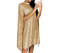 SYDUZAX Women's Sequin Dress Sexy O Neck Flutter Sleeve Mini Dresses Glitter Evening Dress Sparkling Party Dresses Ladies Cocktail Gown Evening Prom Dress Club Night Elegant Sparkly Dresses Gold