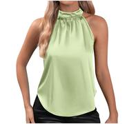 SYDUZAX Womens Silk Satin Tank Tops Halter Neck Button Vest Casual Sleeveless Camisole Elegant Party Blouses Off the Shoulder Summer Tops Basic Tank Work Shirt Solid Plain T-Shirt Tunic