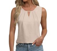 SYDUZAX Women's Vest Tops Loose Crew Neck Chiffon Tank Tops with Hollowed Out Sleeveless T Shirts Plain Pleated Blouses Shirts Elegant Office Work Shirt Casual Loose Summer Tee Top Tunic Ladies
