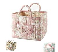 Sydzkjyxgs Boho-Chic Quilted Floral Storage Basket, Fabric Storage Basket with Handles & Pocket, Foldable Organizer Bin, Floral Laundry Baskets for Home Decor, Picnic, Travel, Laundry (Style 5)