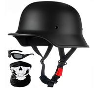 SYEBVTQ German Motorcycle Half Helmet, ECE Approved Skull Cap Adult Men Women Retro Open Face Half Shell Helmet, with Adjustable Quick Release Buckle, for Bicycle Cruiser Scooter Chopper