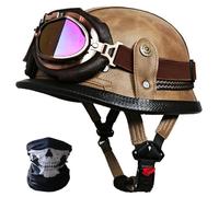SYEBVTQ Motorcycle Half Helmet ECE Approved Retro Open Face Half Shell Cap Helmet with Goggles Motorbike Helmet for Cruiser Chopper Motorbike Moped Scooter Helmet for Men Women