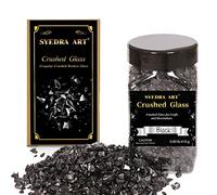 Syedra Crushed Glass for Crafts,Glitter Crushed High Luster Chips, Broken Glass Pieces, 3-6mm, 410G (Black)