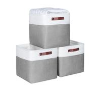 Syeeeix Fabric Storage Baskets for Shelves, 3 Pack Cube Storage Boxes with Leather Handle For Organizing Clothes, Toy s, Home and Office, 30x30x30 cm Collaspsilbe Storage Bins, Grey & White