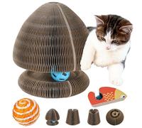 Syeefula Kitten Curl, Magical Curl Cardboard Cat Toy, Cat Accordion Toy, Interactive Scratch Pad with a Ball, Recyclable and Durable, Retractable, Reversible (Fish)