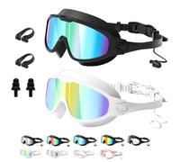 Syeefula My Cool Summer Goggles, 180° Wide View Anti Fog & UV No Leaking Swim Glasses, with Ear Plugs & Nose Clip for Children and Early Teens, Waterproof, Anti-Fog, UV Protection (2-BG+WG)