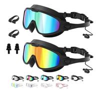 Syeefula My Cool Summer Goggles, 180° Wide View Anti Fog & UV No Leaking Swim Glasses, with Ear Plugs & Nose Clip for Children and Early Teens, Waterproof, Anti-Fog, UV Protection (2-BG+BR)