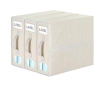 Syeeiex Bed Sheet Organiser Storage 3 Pack, Foldable Linen Wardrobe Organiser with Window and Label, Folder Bedding Storage Box with Zip for Blanket, Duvet Cover Set, Bed Sheet Set - Natural