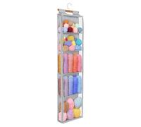 Syeeiex Hanging Yarn Storage Organiser with 5 Large Pockets, Clear Knitting Organiser Storage with Zippers for Crochet Lovers, Wool Stoarge Bag with Over-Door Hooks for Knitting Needles Crochet Hook