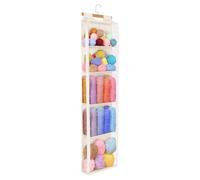 Syeeiex Hanging Yarn Storage Organiser with 5 Large Pockets, Clear Knitting Organiser Storage with Zippers for Crochet Lovers, Yarn Stoarge Bag with Over-Door Hooks for Knitting Needles Crochet Hook