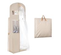 Syeeiex Wedding Dress Bag, Carry On Garment Bag Dress Cover 72 Inch Dress Carrier with Large Pockets & PVC Transparent Window, Breathable Dress Carriers for Women Travel for Wedding and Feast, Cream