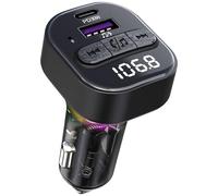 SYENGKKY Bluetooth 5.3 FM Transmitter for Car, Bluetooth Car Adapter with Type-C PD (30W) Car Charger and QC3.0 USB Port, Transm Small