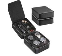 SYENS 5 Watch Travel Case Storage Box Organizer With 4 Compartment for Watch Strap/Jewelry/Tool, Top-Grain Genuine Leather Watches Carrying Box Zipper Closure (5+4 BB)