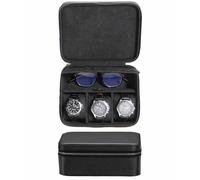 SYENS Real Leather Watch Box Mens Travel Case with Glasses Storage Compartment, Top-Grain Genuine Leather 3 Watches Carrying Box | Watch Travel Roll Zipper Closure (3+1BB)