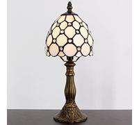 SYETL Small Tiffany Lamp Mini Accent Table Lamp White Crystal Pearl Bead Style Stained Glass Desk Memory Lamp Sympathy 6X14.6 Inch