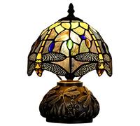 SYETL Small Tiffany Lamp Mini Stained Glass Table Lamp Brown Yellow Dragonfly Style Mushroom Desk Light Memory Sympathy Lamp 8X11 Inch