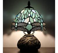 SYETL Small Tiffany Lamp Mini Stained Glass Table Lamp Sea Blue Dragonfly Style Mushroom Desk Light Memory Sympathy Lamp 8X11 Inch