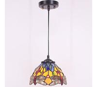 SYETL Small Tiffany Pendant Light 8 inch Tiffany Style Stained Glass Pendant Hanging Lamp Small Vintage Hanging Light Fixtures for Home Living Room Restaurant Hallway (Yellow Dragonfly Style)
