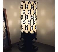 SYETL Small Tiffany Table Lamp Mini Stained Glass Desk Lamp Sympathy Memory Table Lamp with Cylindrical Shade 4X10Inch (Cream Pearl Bead Style)