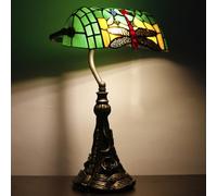 SYETL Tiffany Banker Lamp Small Stained Glass Table Lamp Tiffany Style Piano Light Green Dragonfly Style Desk Lamp Angle Adjustable 10.6X15.7 Inch for Home Office Living Room Bedroom