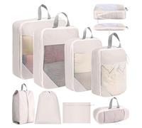 SYEXDZON Compression Packing Cubes, 8pcs Travel Organisers | Beige, Ultralight, Expandable, Oxford Fabric, Packing Cubes, for Suitcase, Backpack, Carry On Luggage