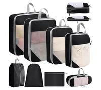 SYEXDZON Compression Packing Cubes, 8pcs Travel Organisers | Black, Ultralight, Expandable, Oxford Fabric, Packing Cubes, for Suitcase, Backpack, Carry On Luggage