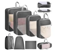 SYEXDZON Compression Packing Cubes, 8pcs Travel Organisers | Grey, Ultralight, Expandable, Oxford Fabric, Packing Cubes, for Suitcase, Backpack, Carry On Luggage