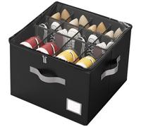 SYEXDZON Shoe Organiser, Shoe Box Storage for Closet, Shoes Storage Organiser with Zipable Clear Cover and Reinforced Handles, Foldable Shoe Container for Boots Heels Sneakers (Black)