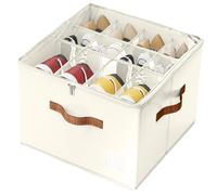 SYEXDZON Shoe Organiser, Shoe Box Storage for Closet, Shoes Storage Organiser with Zipable Clear Cover and Reinforced Handles, Foldable Shoe Container for Boots Heels Sneakers (Beige)
