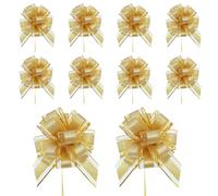 SYEYCW 10 Pcs 7 Inch Gold Large Pull Bows, Organza Bows Ribbon Gift Wrapping, Party Decorations Pull Bows, for Gift Wrapping Baskets, Wedding, Valentine's Day, Birthday, Christmas, Flower Decorations