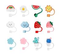 SYEYCW 12 Pcs Adorable Silicone Straw Tips Cover, Drinking Straw Caps, Reusable Plug, Dust-Proof Protector for 6-8mm Straws