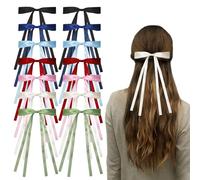 SYEYCW 14 Pcs Hair Bows for Women, Colorful Hair Bows, Bow Hair Clips with Long Tails, Satin Ribbon Hair Clips with Metal, Solid Color Ribbon Bowknot Hairclip, Accessories for Girls Women, 7 Colors