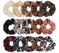 SYEYCW 15 Pcs Hair Scrunchies for Women, Soft Thick Hair Ropes Bands, Elastic Satin Leopard Solid Color Scrunchies, Ponytail Holder Scrunchy Hair Ties Hair Accessories, for Girls and Ladies