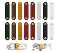 SYEYCW 16 Pcs Cord Organiser, PU Leather Cable Organiser, Reusable Cable Straps Clips, Portable Charger Cable Tidy, Multipurpose Cord Holder, Keep The Cords and USB Cable Wires from Getting Tangled