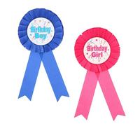 SYEYCW 2 Pcs Birthday Badges, Boy and Girl Rosette Badge, Blue and Rose Birthday Badge Decoration Set, Baby Celebration Accessory for The Special Day, for Kids Party Decoration Supplies