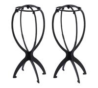 SYEYCW 2 Pcs Black Folding Wig Stands, 35cm / 13.78inch Wigs Display Holder for Hair, Collapsible Dryer Wig Holder Stand, Short Hair Extensions Stands, Plastic Portable Wigs Head Holders for Travel