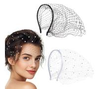 SYEYCW 2 Pcs Black White Mesh Veil Headband, Fascinator Hat with Veil for Women, Rhinestone Headband, Fascinators Hat for Tea Partys Church Wedding Funeral, Bridal Accessories Halloween Dress Up