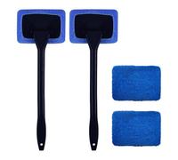 SYEYCW 2 Pcs Blue Windscreen Cleaning Tool, Car Windshield Cleaner Tool with 4 Washable Microfiber Pads, Long Handle Window Demister Cleaner, Inside Windscreen Cleaning Brush, for Fog Moisture Removal