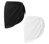 SYEYCW 2 Pcs Sarongs for Women Beachwear, Black & White Beach Wrap Short Sarongs, Bikini Cover up Chiffon Swimsuit Wrap Skirts for Swimwear, Women’s Swim Cover-Ups, Sexy Chiffon Ladies Beachwear